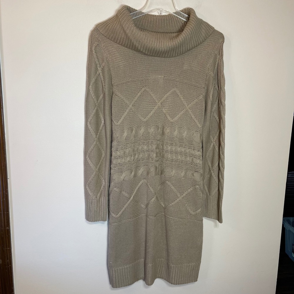 NEW Pink Rose Brand Womens 3X Camel Tan Cowl Neck Cable Knit Sweater Dress